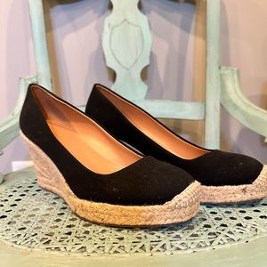 JCrew Black Seville espadrille wedges in canvas